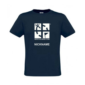 Groundspeak Logo, T-Shirt mit Name (blau)