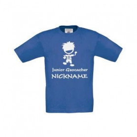 Junior Geocacher kids T-shirt with Name (blue)